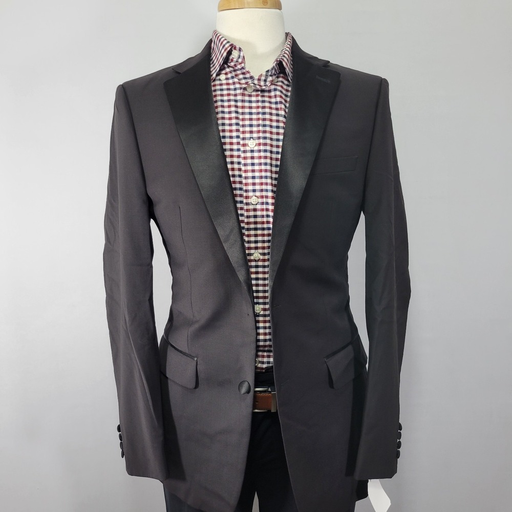 Calvin Klein Men's Tuxedo Jacket Two Button Black Wool Blend‎ Skinny 40L NEW